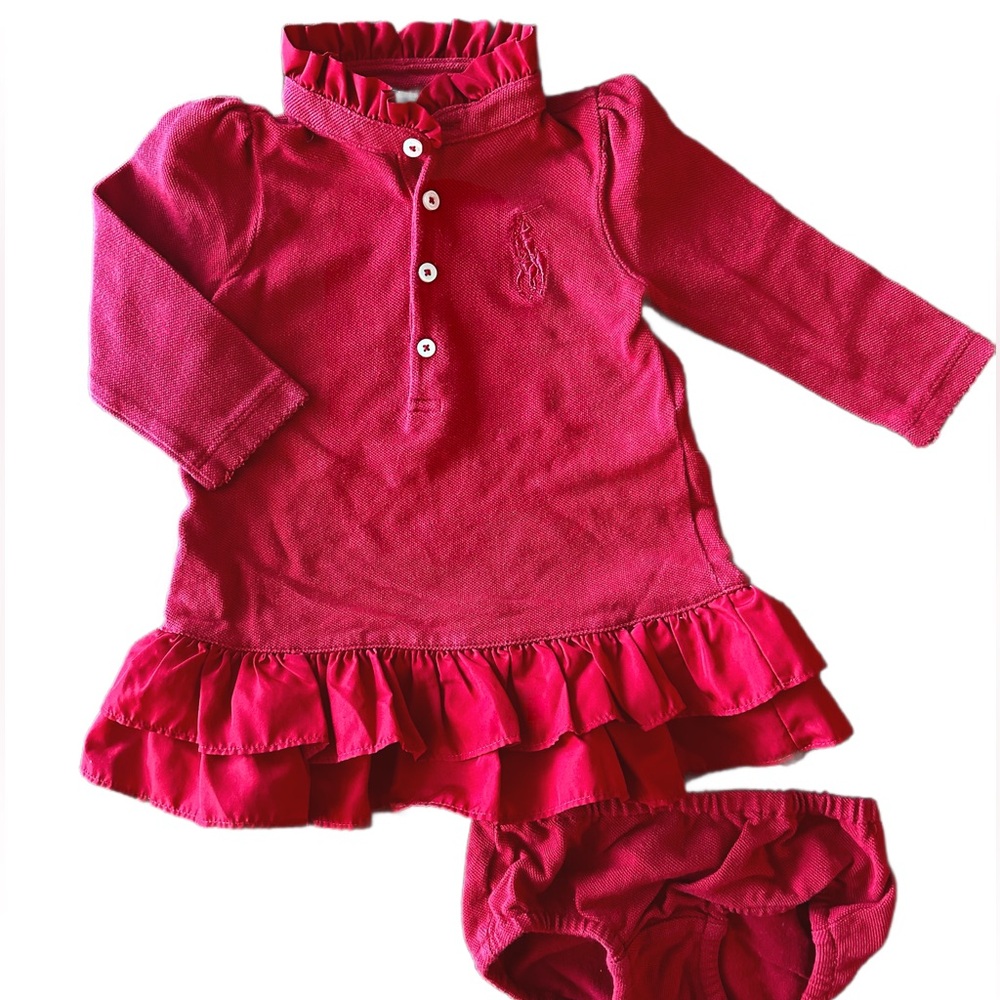 Ralph Lauren Christmas Red Ruffle Dress with Bloomers 9M